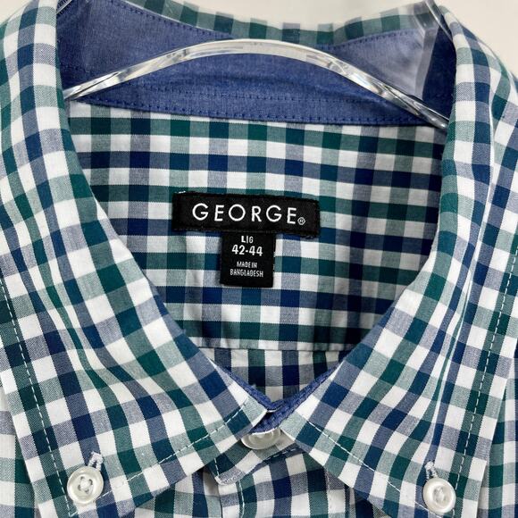 GEORGE Blue Green Checker Plaid Long Sleeve Button Up T-Shirt - Picture 2 of 6